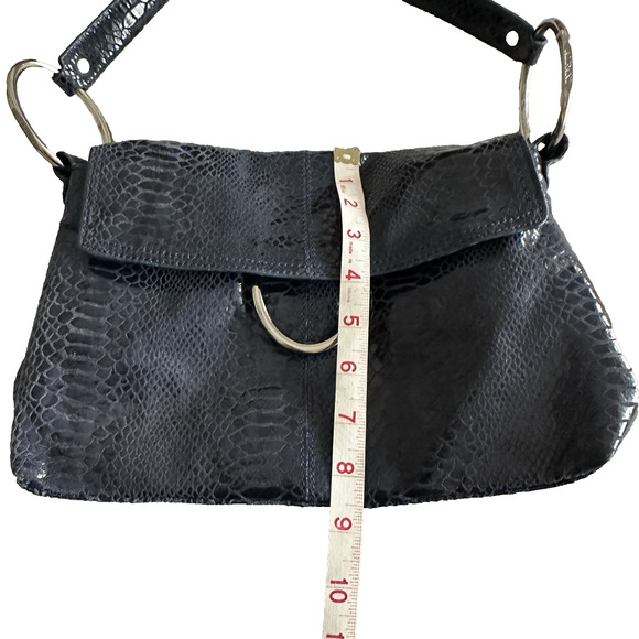 Vintage Alfani Leather Croc Embossed Blue 100% Leather suede lined Bag y2k retro - Picture 12 of 16